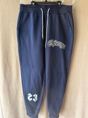 Youth Navy Joggers with White Chicago Script and Drawcord